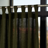 Linen tab top curtain panel in Forest Green, set of 2