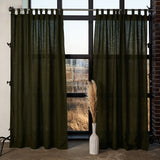 Linen tab top curtain panel in Forest Green, set of 2