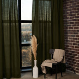 Linen tab top curtain panel in Forest Green, set of 2