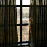 Linen tab top curtain panel in Forest Green, set of 2