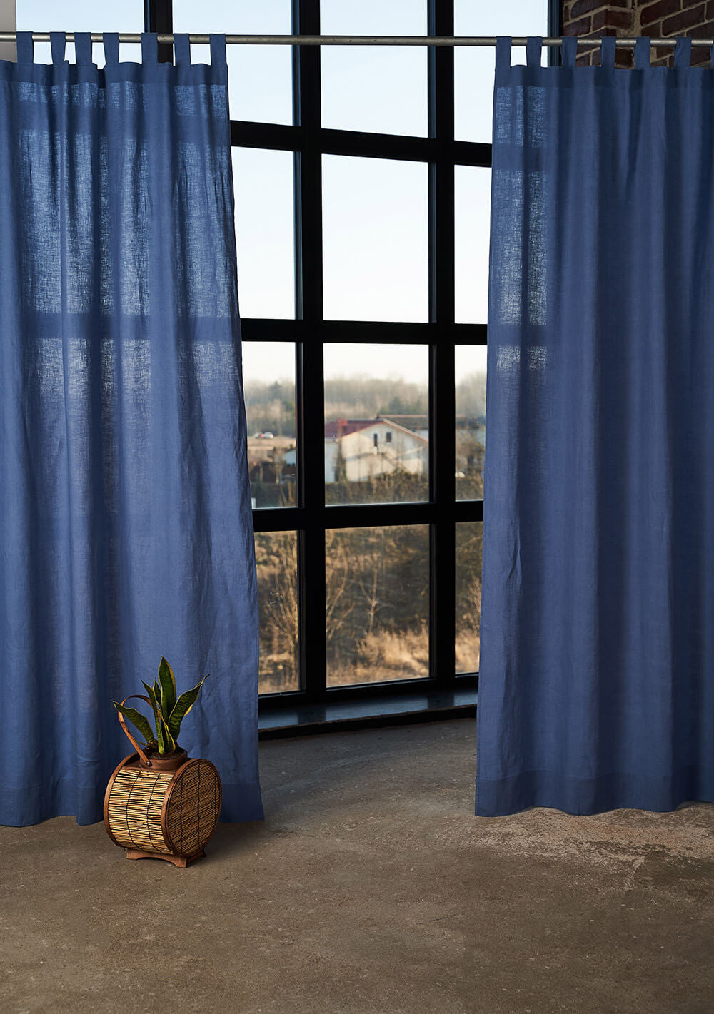 Linen tab top curtain panel in Forest Green, set of 2