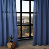Linen tab top curtain panel in Forest Green, set of 2