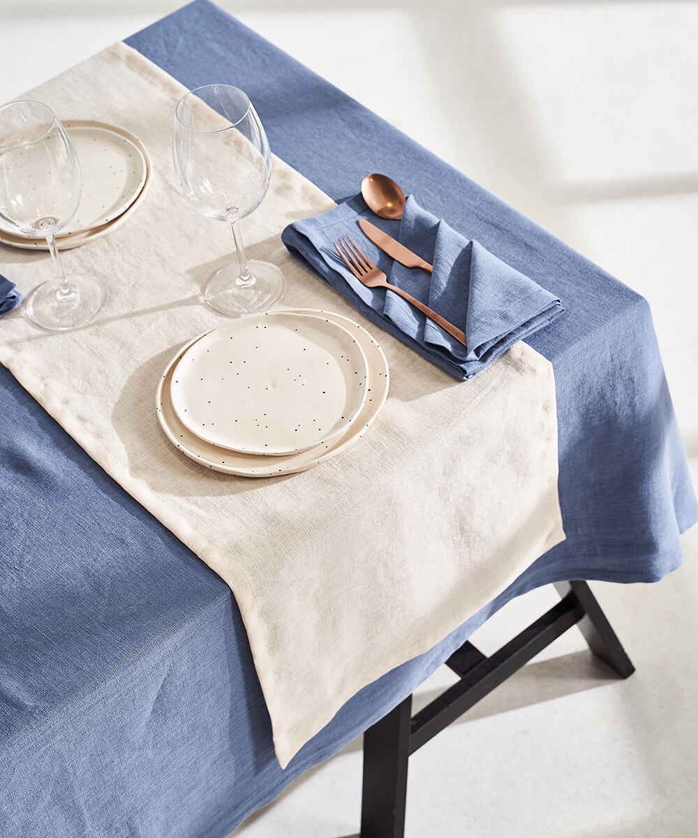 Linen table runner in ivory