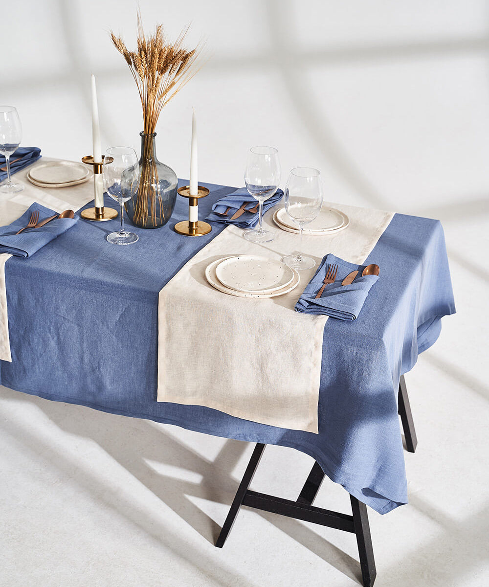 Linen table runner in ivory
