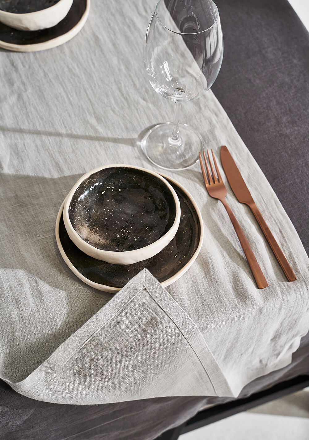 Linen table runner in light gray
