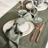 Linen table runner in moss green