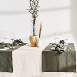 Linen table runner in moss green