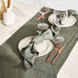 Linen table runner in moss green