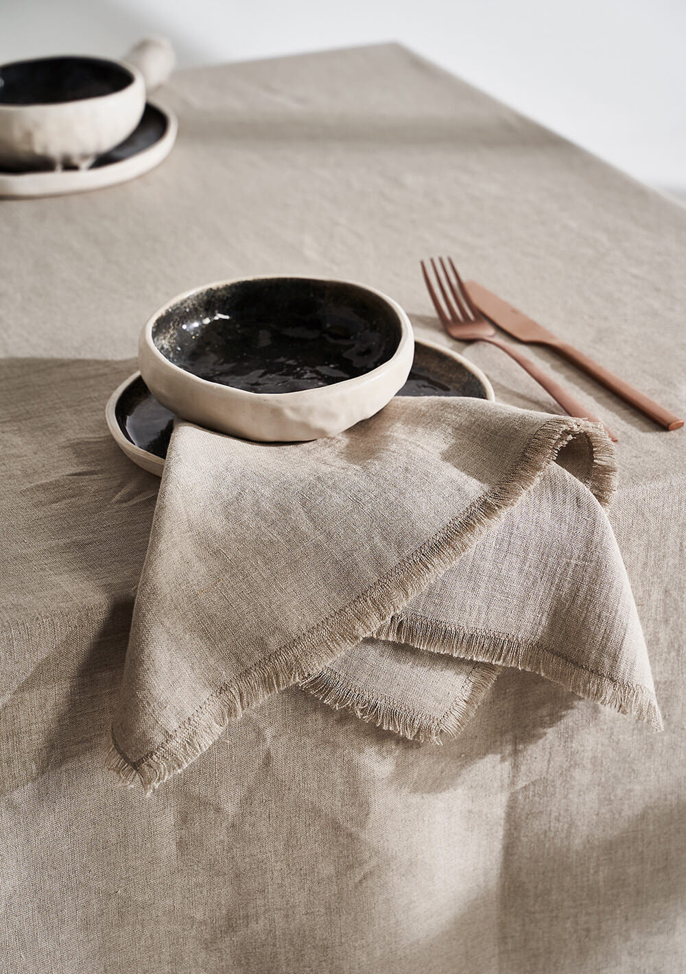 Linen tablecloth in beige