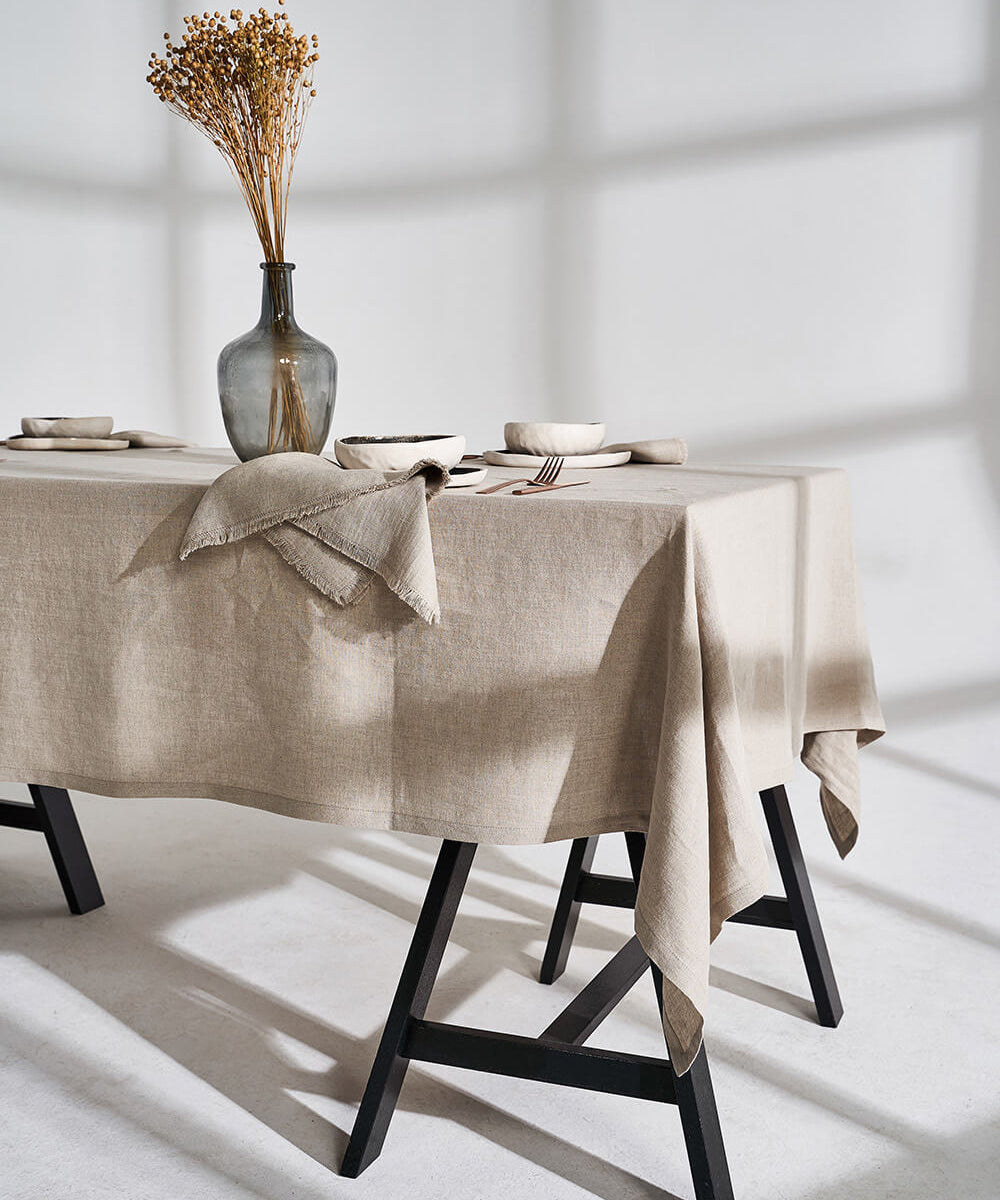 Linen tablecloth in beige