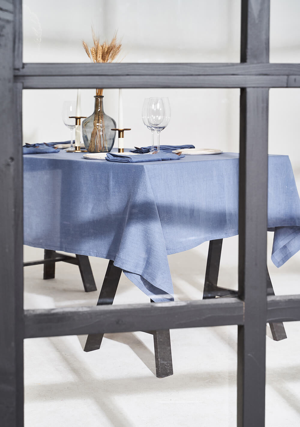 Linen tablecloth in cornflower blue