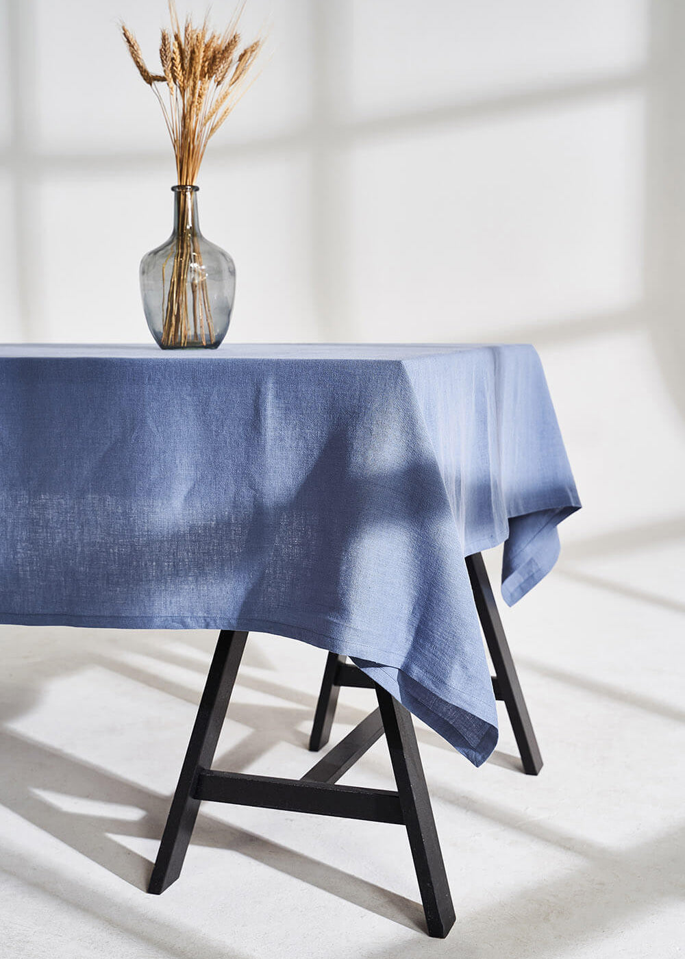 Linen tablecloth in cornflower blue