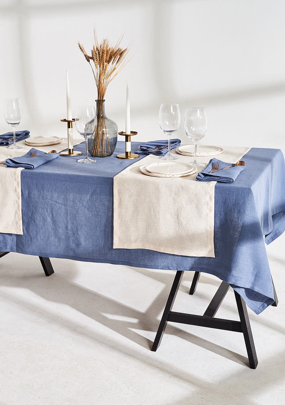 Linen tablecloth in cornflower blue