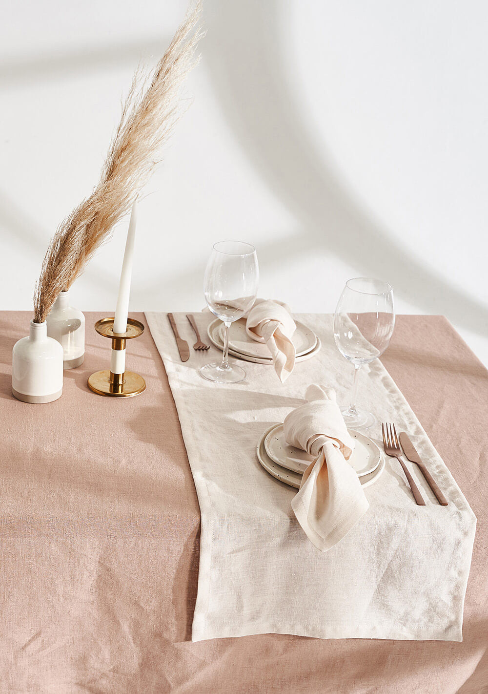 Linen tablecloth in cream tan