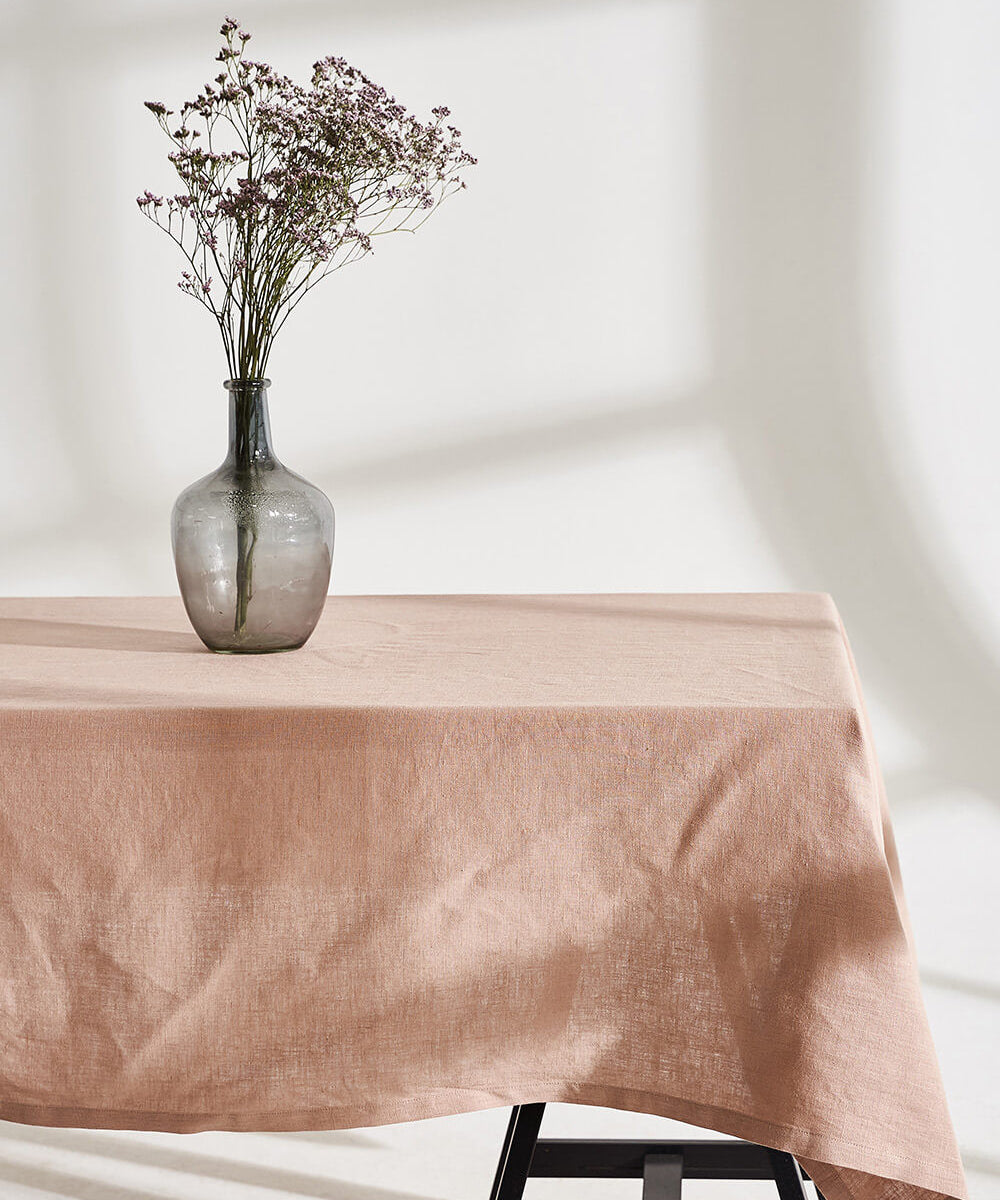 Linen tablecloth in cream tan