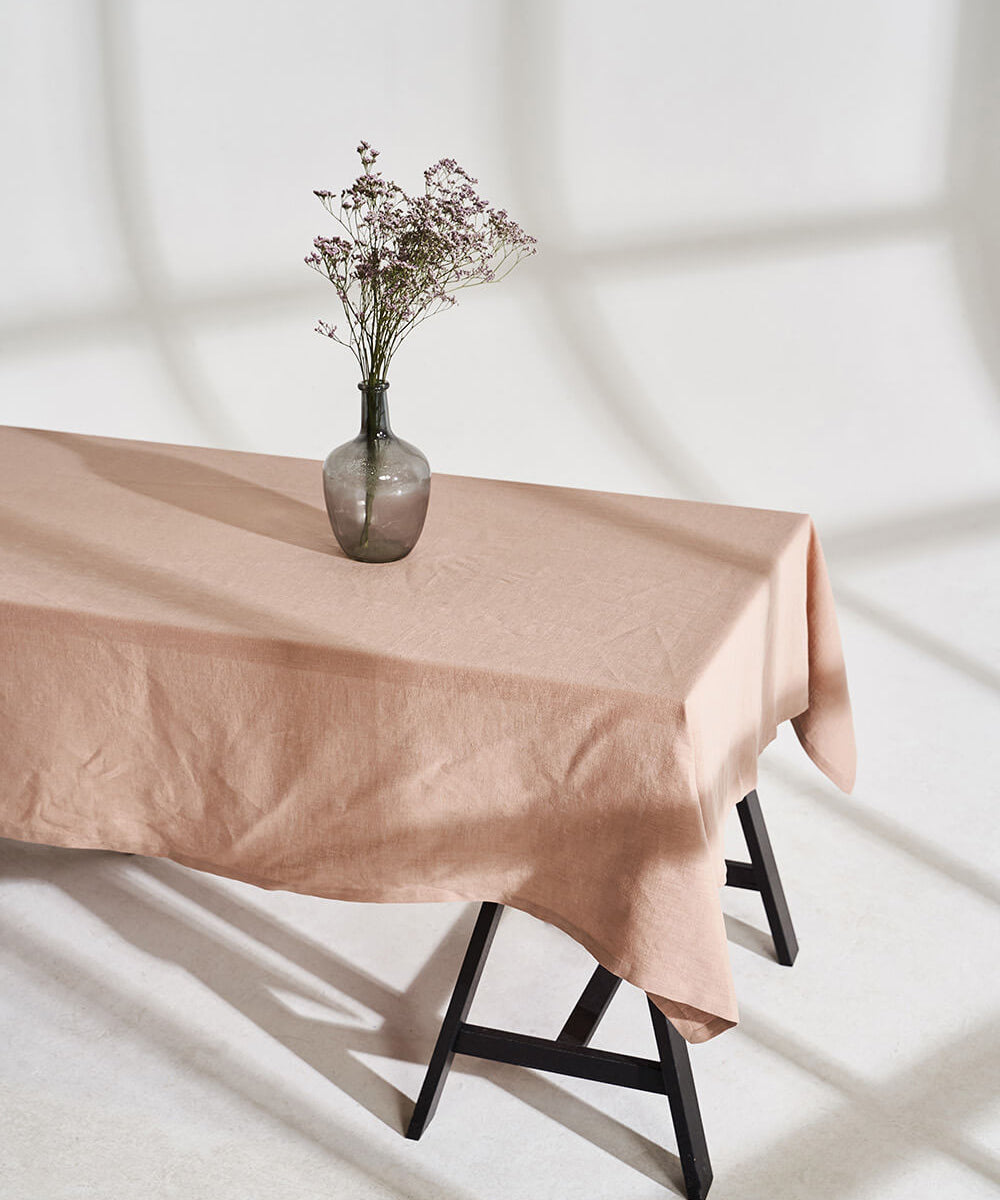 Linen tablecloth in cream tan