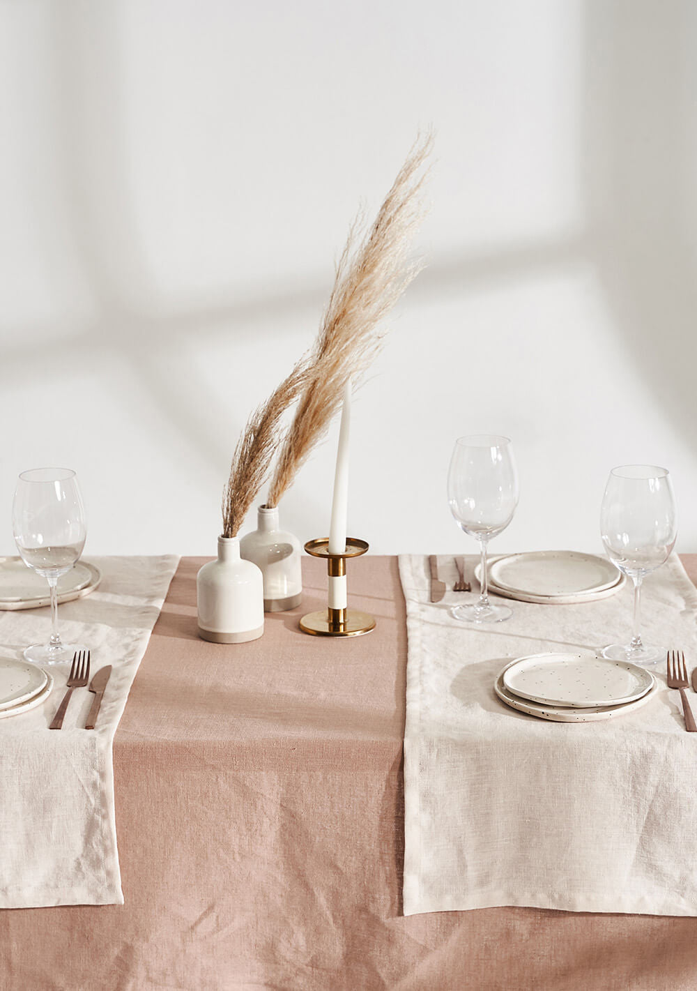 Linen tablecloth in cream tan