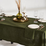 Linen tablecloth in forest green