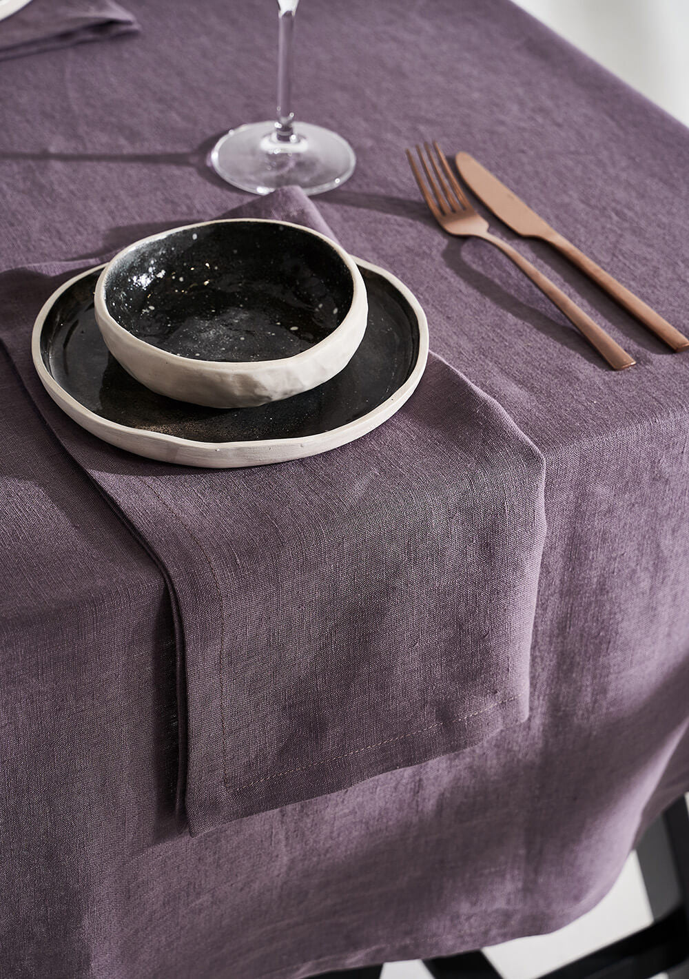 Linen tablecloth in lavender gray