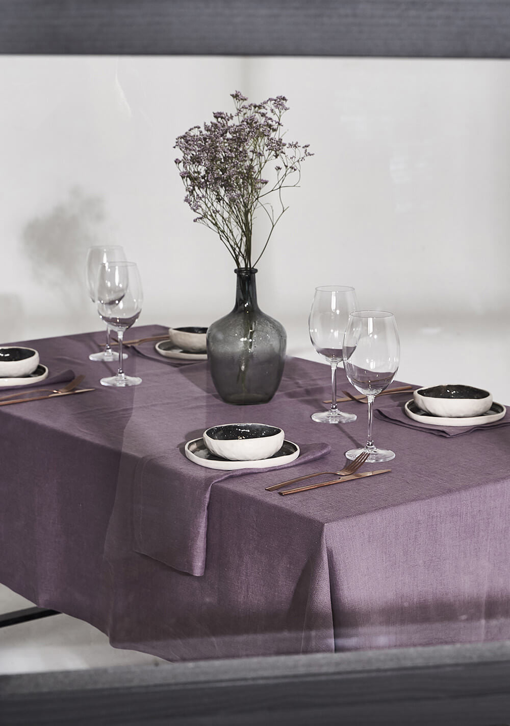 Linen tablecloth in lavender gray