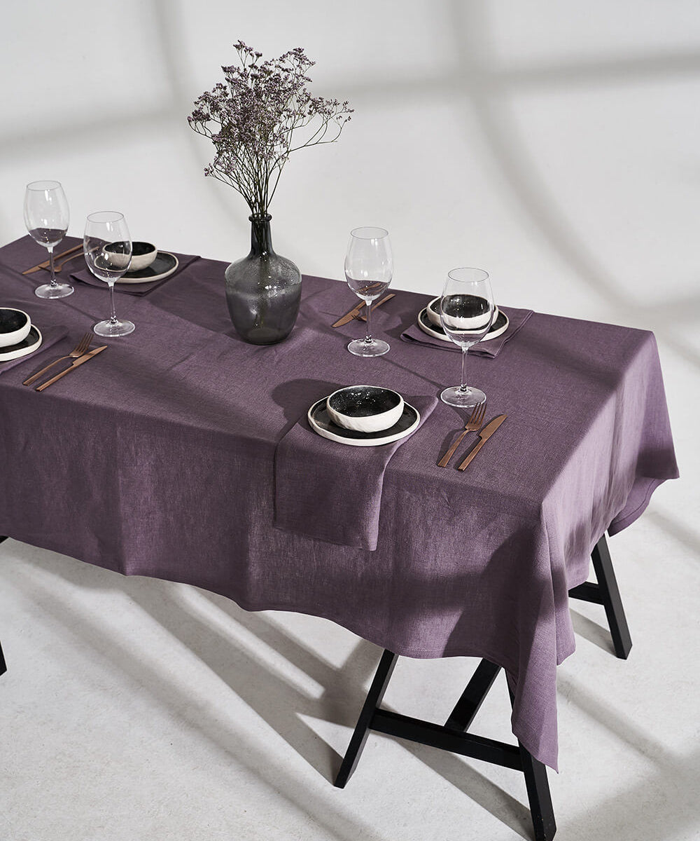 Linen tablecloth in lavender gray