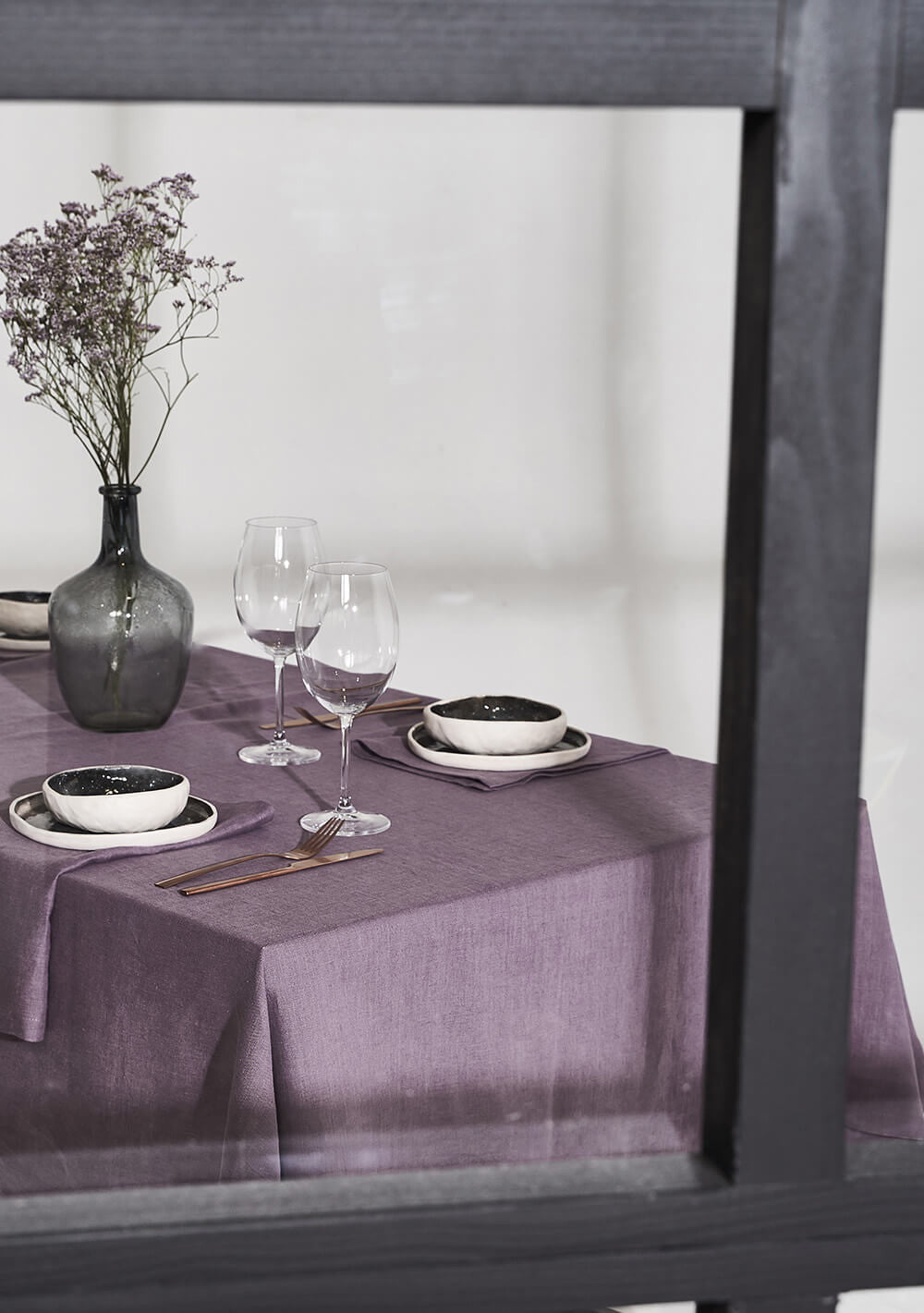 Linen tablecloth in lavender gray