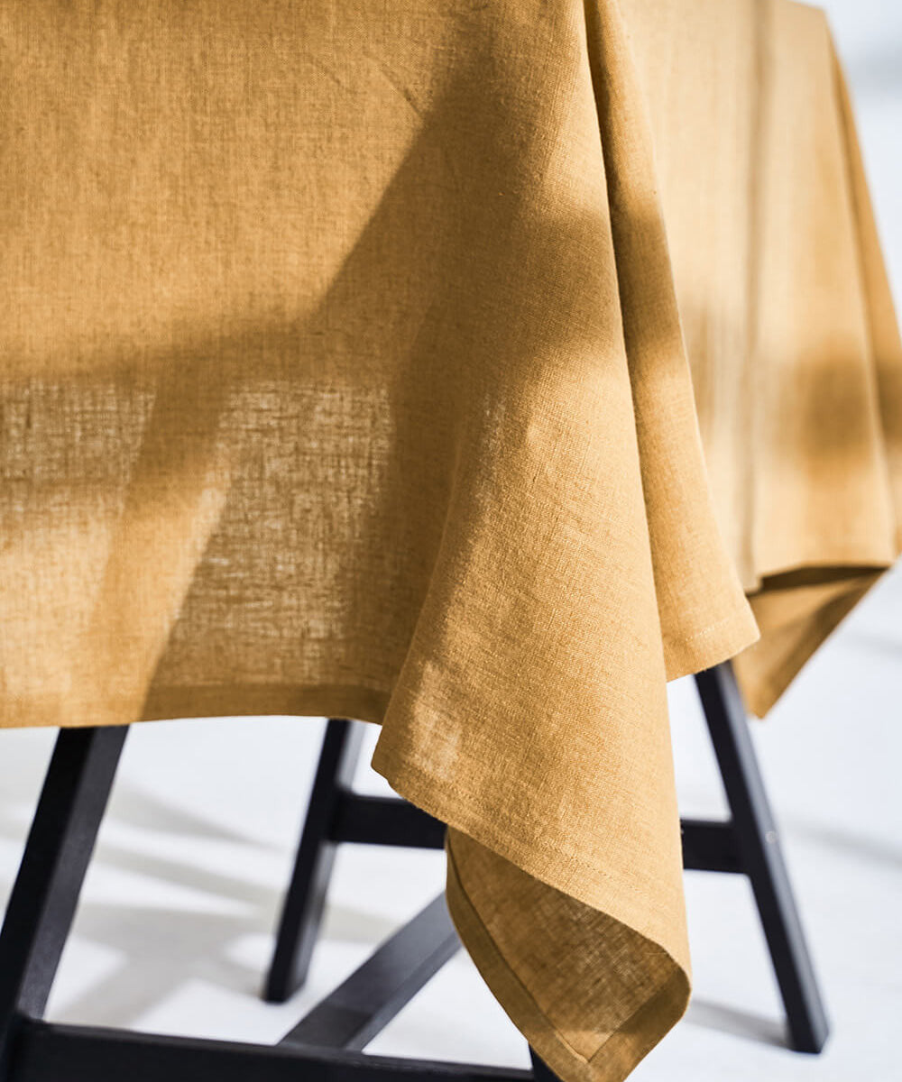 Linen tablecloth in mustard