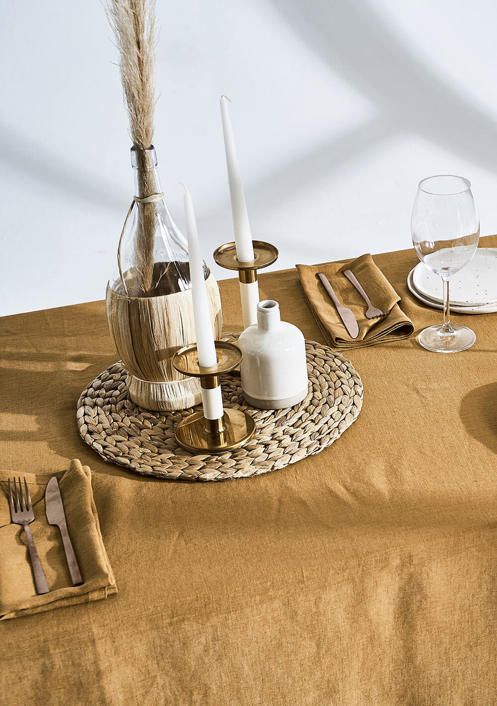 Linen tablecloth in mustard