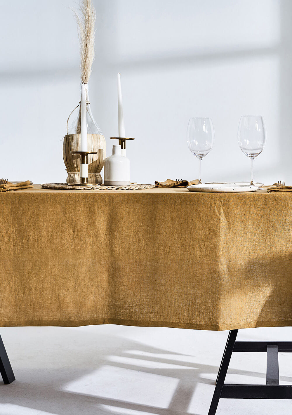 Linen tablecloth in mustard