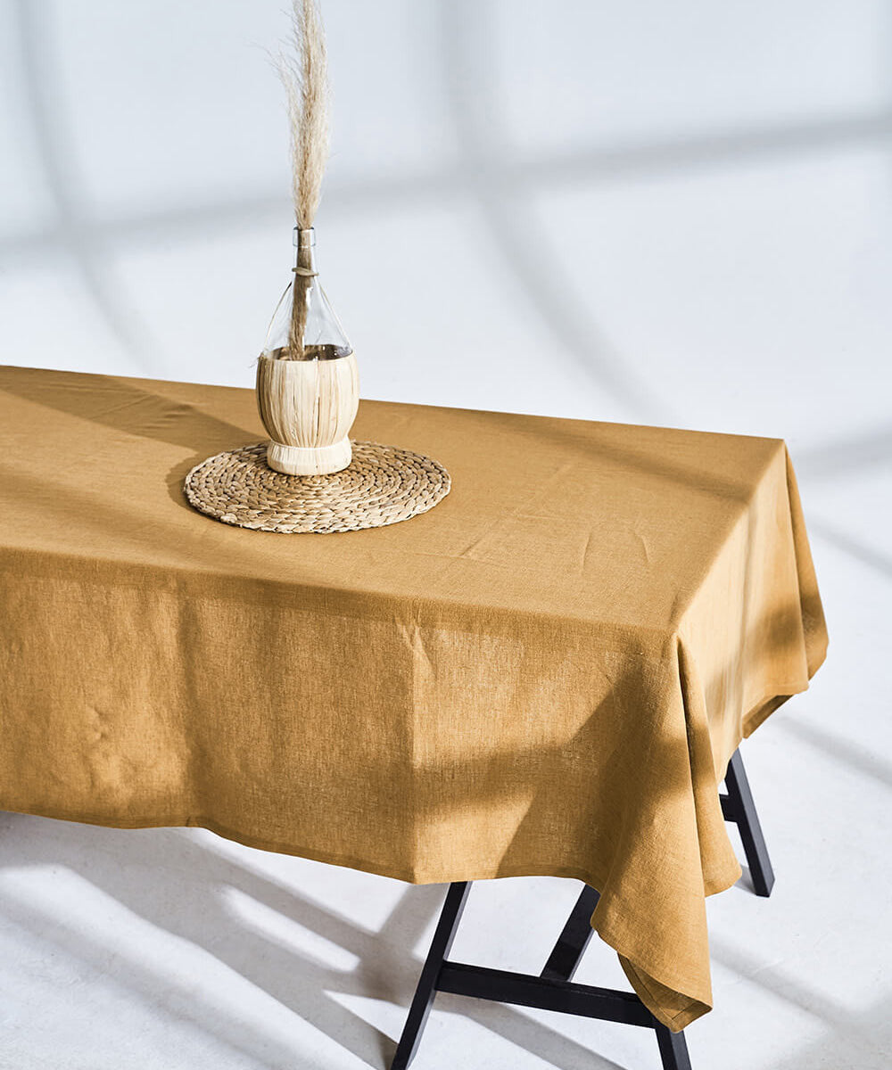Linen tablecloth in mustard