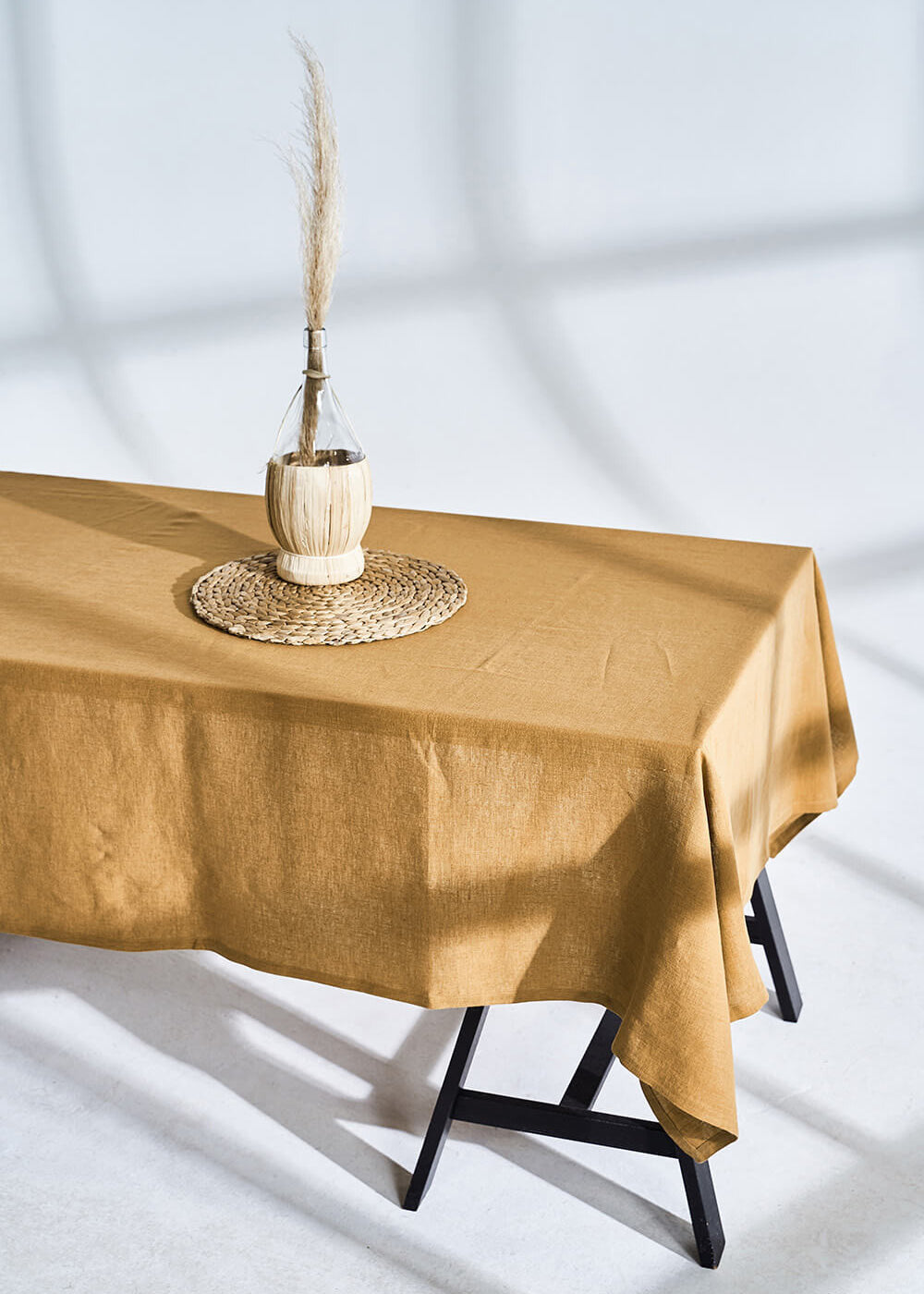 Linen tablecloth in mustard