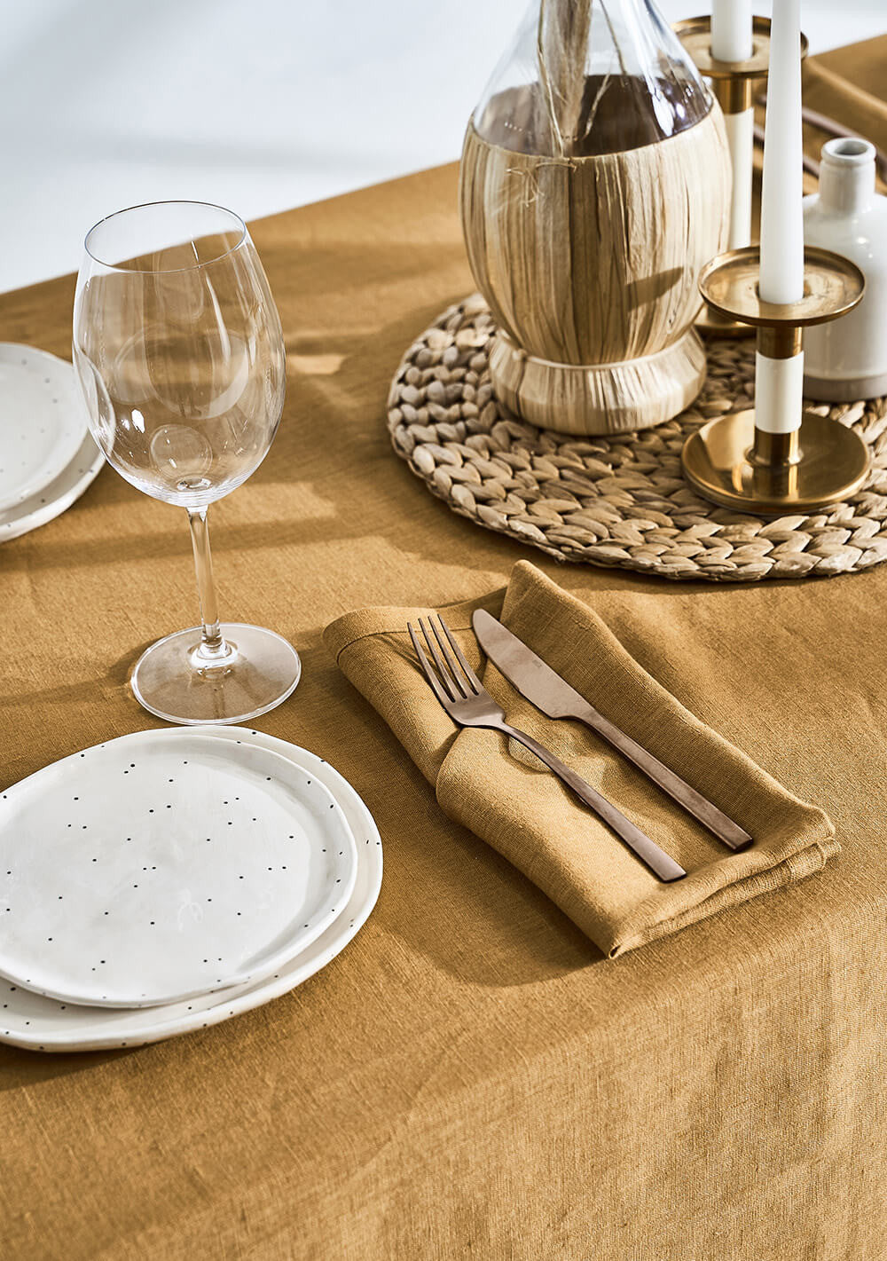 Linen tablecloth in mustard