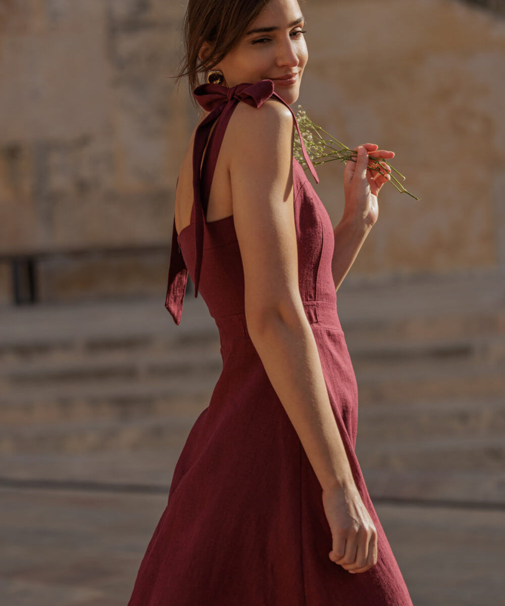 Linen tie strap dress Perla