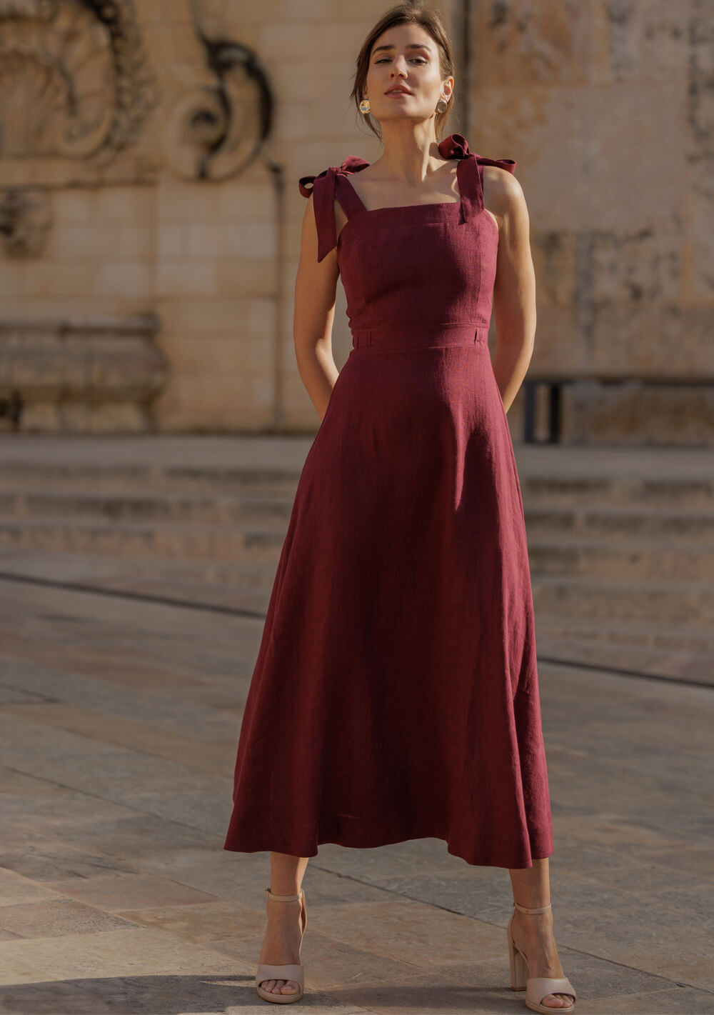 Linen tie strap dress Perla