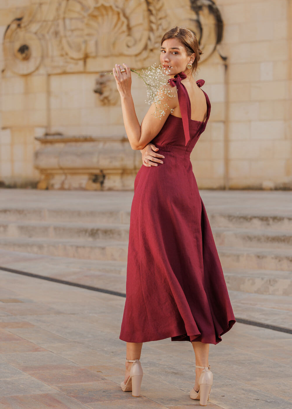 Linen tie strap dress Perla