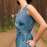 Linen tie-waist dress Nydia