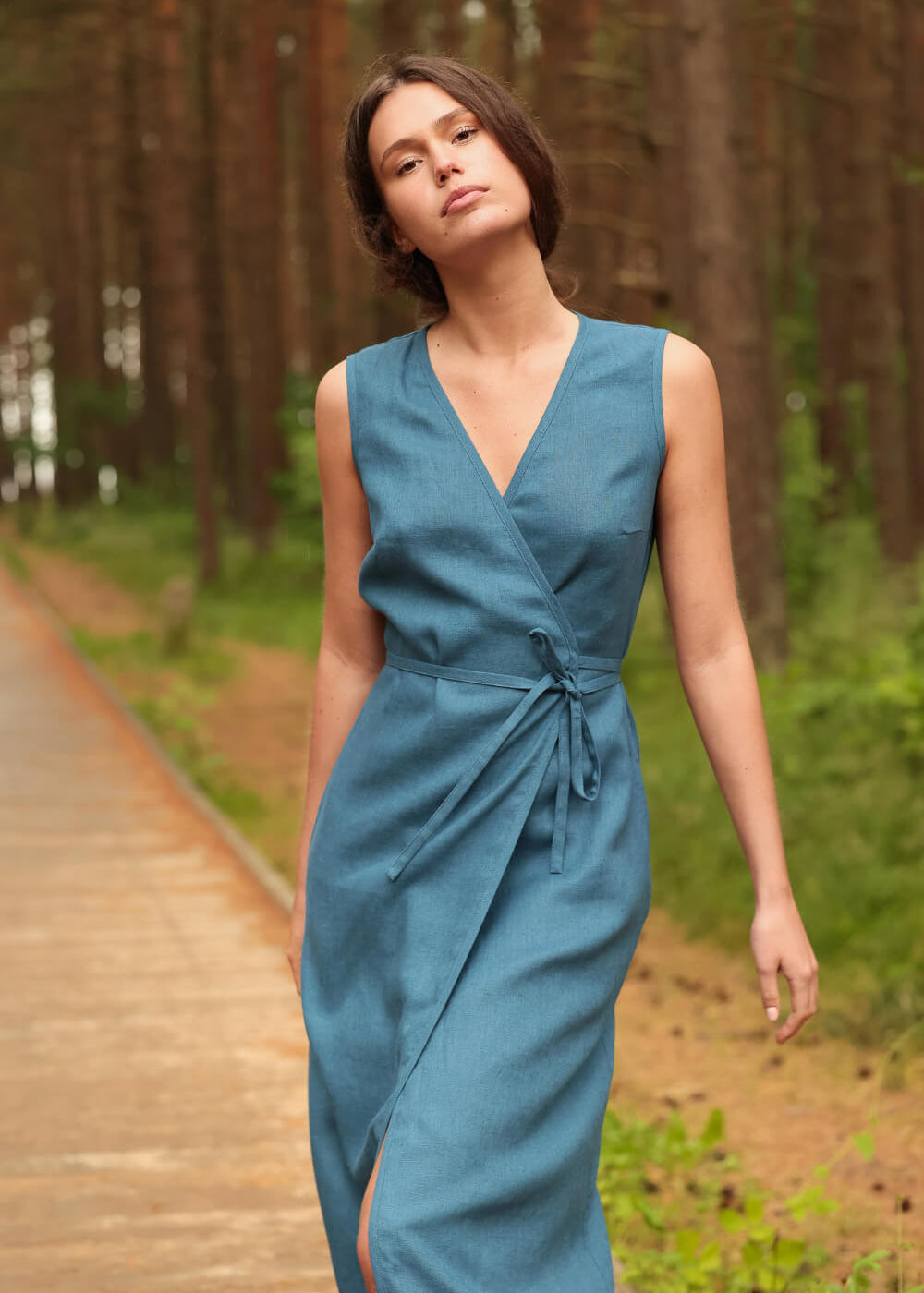 Linen tie-waist dress Nydia