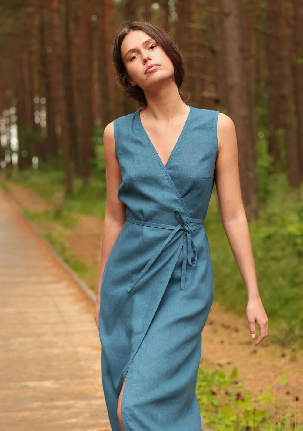 Linen tie-waist dress Nydia