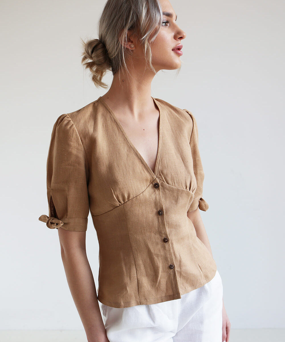 Linen top Flavia with tie sleeves