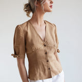 Linen top Flavia with tie sleeves