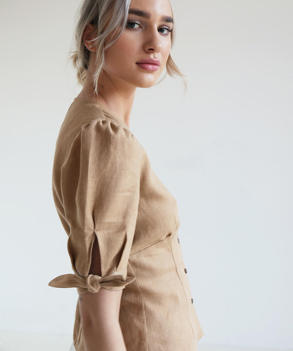 Linen top Flavia with tie sleeves