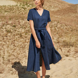 Linen V neck maxi dress with front split Vivien