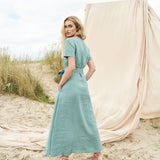 Linen V neck maxi dress with front split Vivien