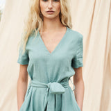 Linen V neck maxi dress with front split Vivien