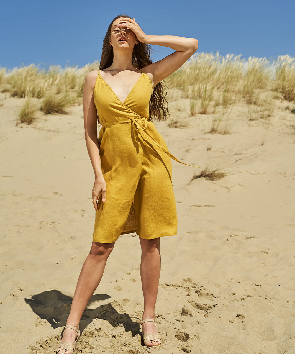 Linen wrap dress with spaghetti straps Eden