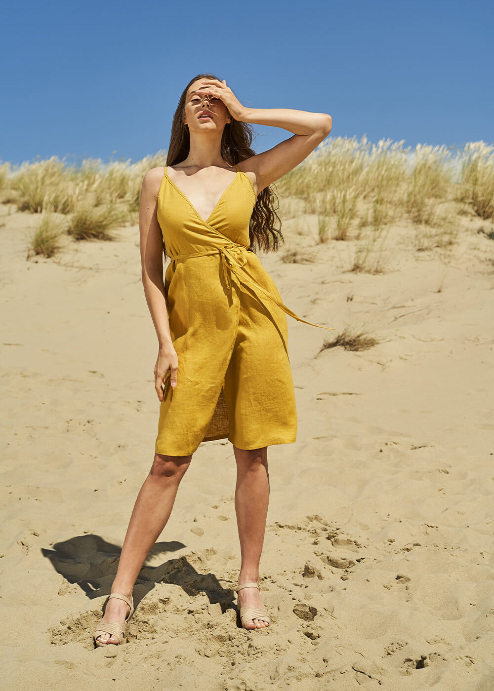 Linen wrap dress with spaghetti straps Eden