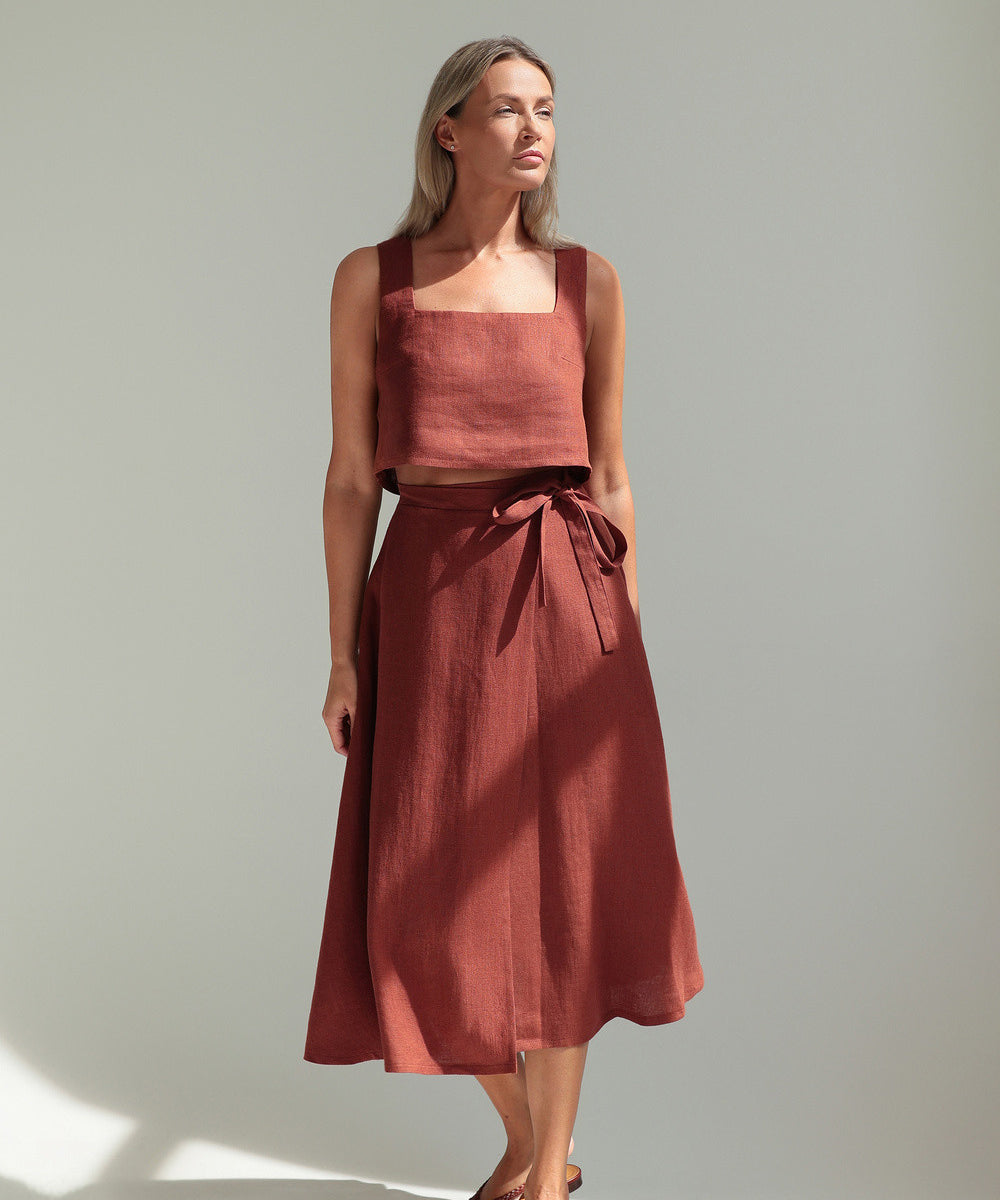 Linen wrap midi skirt Frida