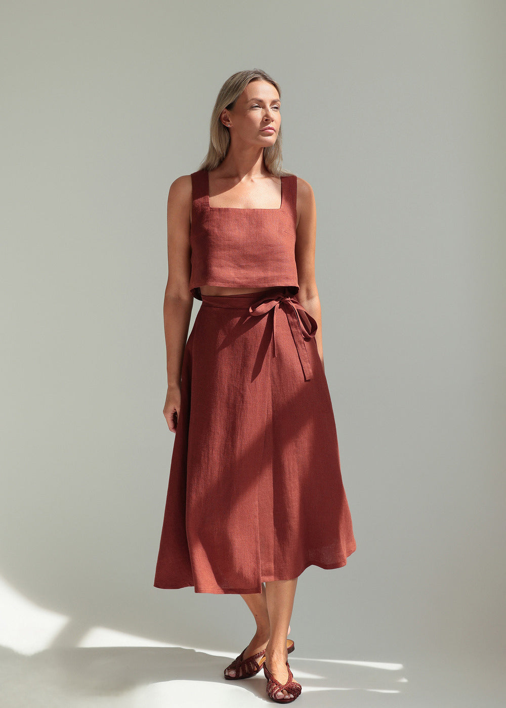 Linen wrap midi skirt Frida