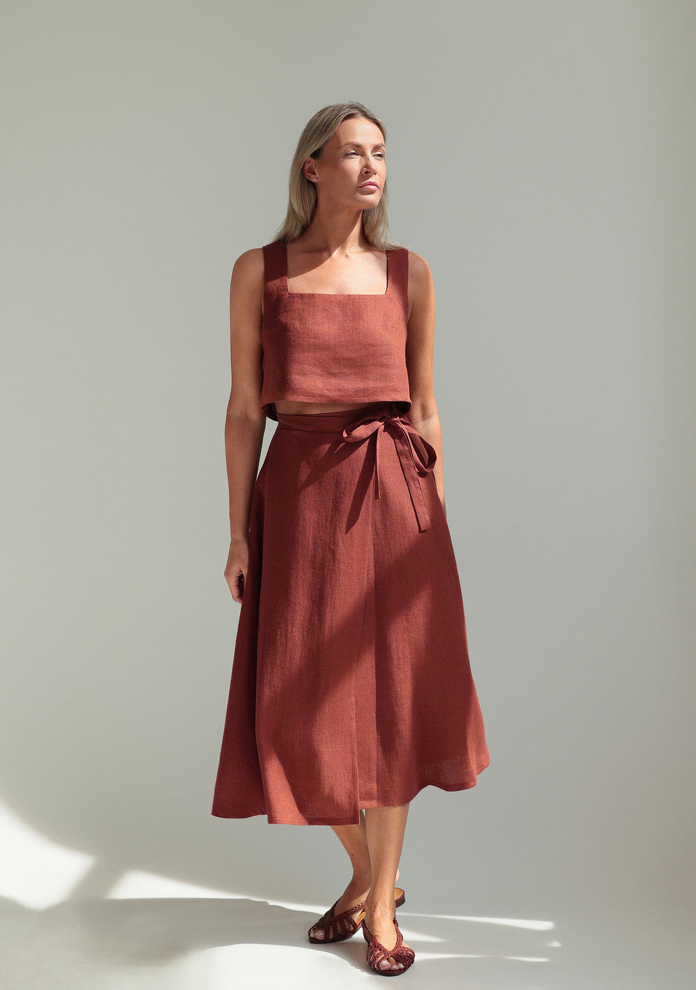 Linen wrap midi skirt Frida