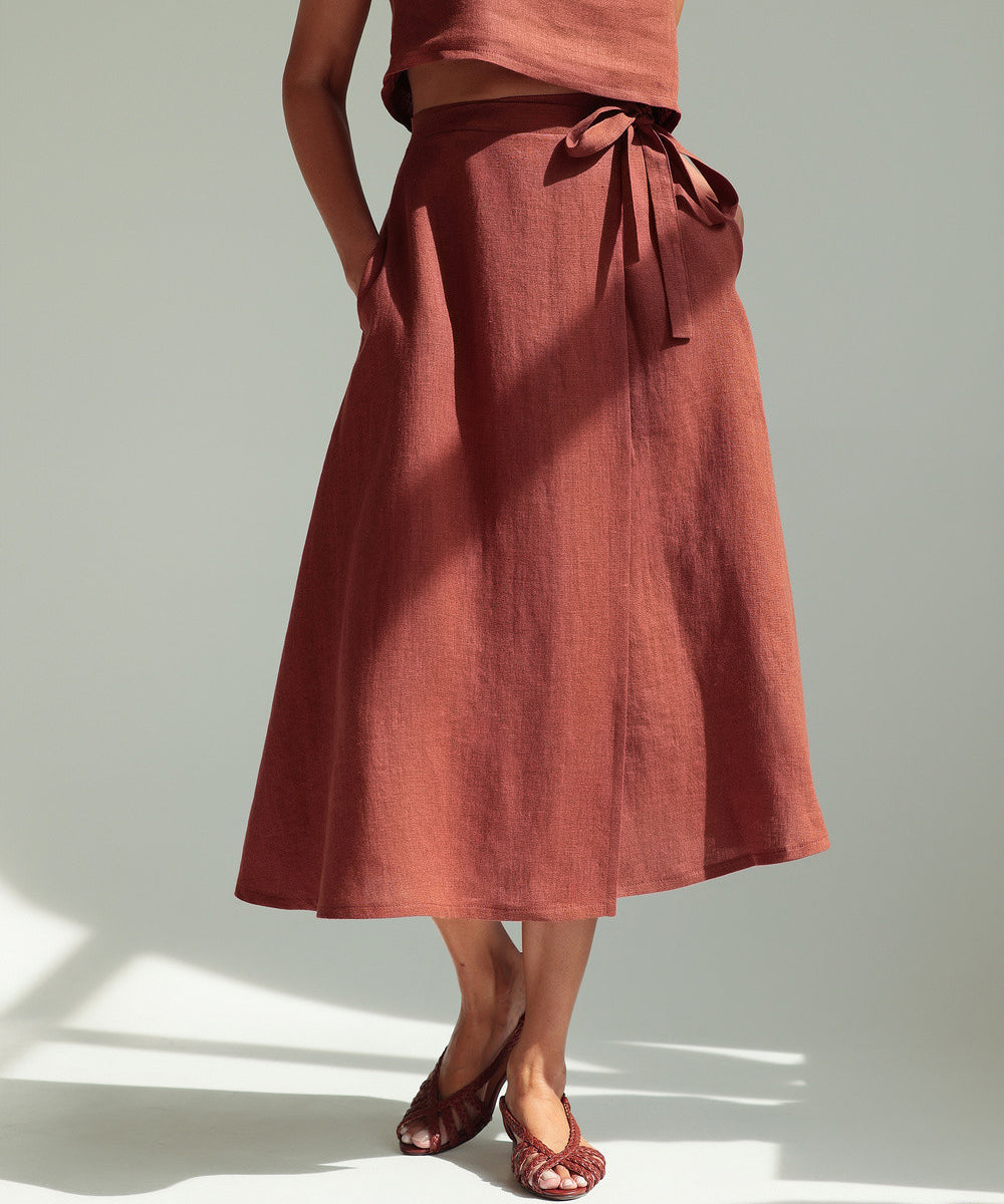 Linen wrap midi skirt Frida